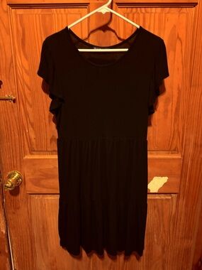 Women's Black Flutter Sleeve Mini Dress